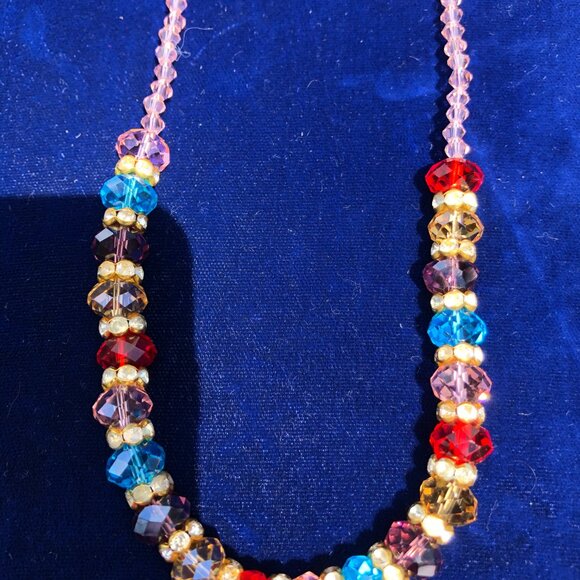 Jewelry Set Faceted Glass Beaded Rondelle Multi Colored Necklace Earrings New - Picture 2 of 8